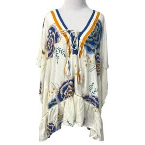 Z&L Europe Womens Oversized Poncho Tunic Coverup XS Floral Boho Tassels Beach
